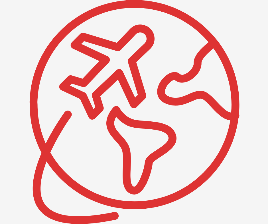 Travel health icon of airplane flying around the world